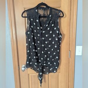 Black and White Sleeveless Polka Dot Blouse